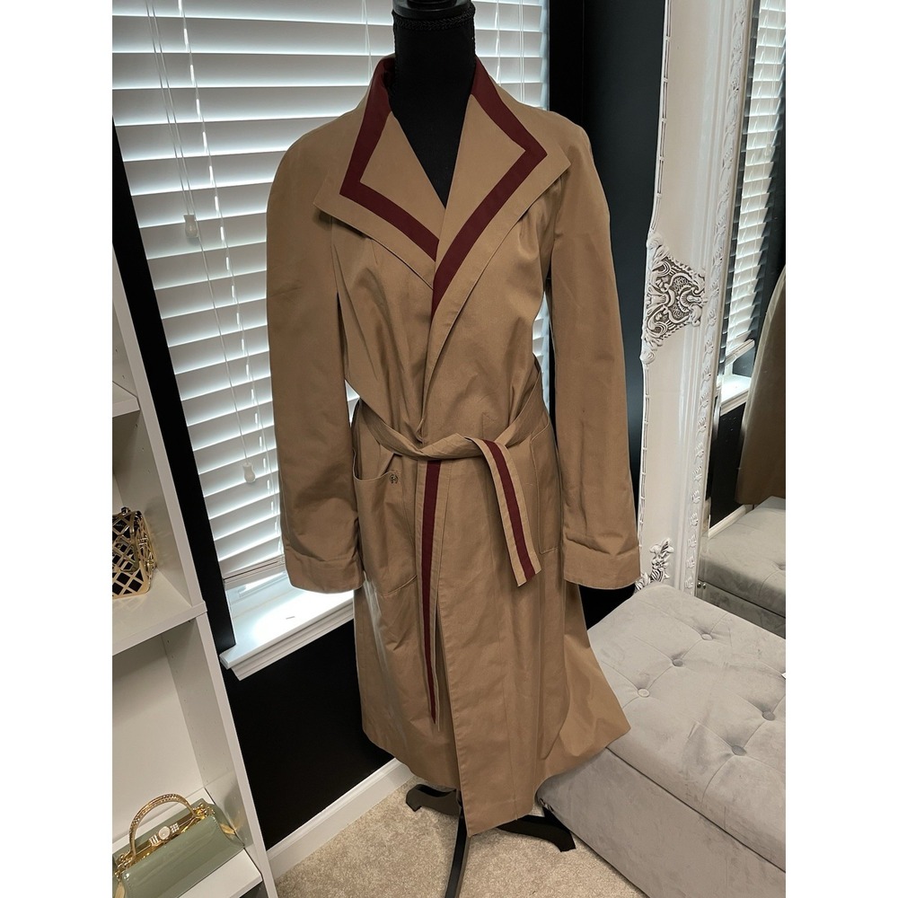 Vintage Etienne Aigner Trench Coat -long maroon trim S10